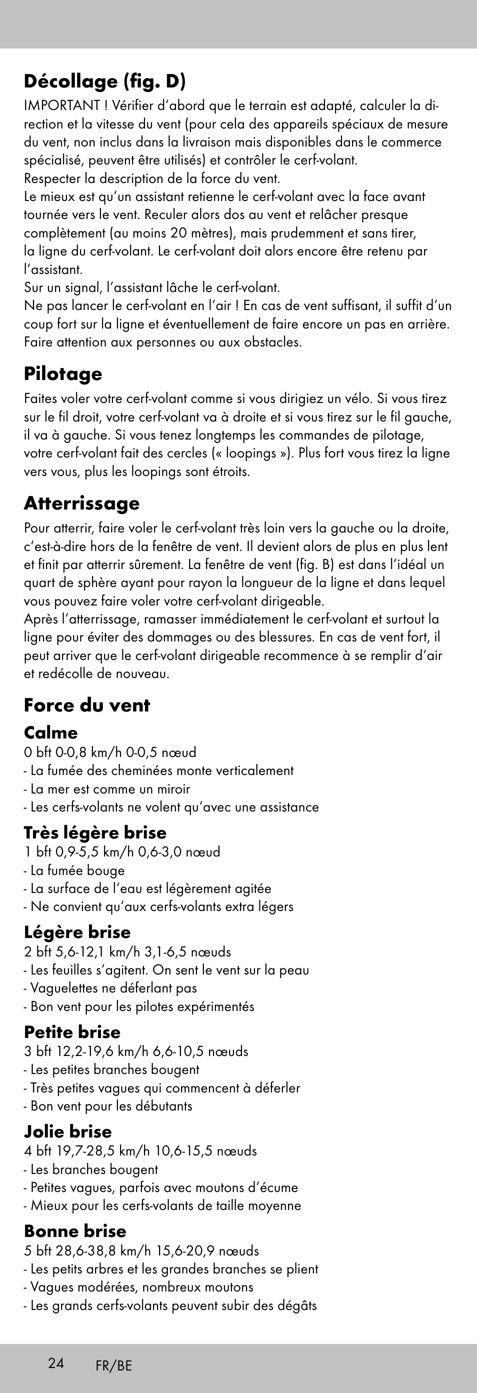 Décollage (fig. d), Pilotage, Atterrissage | Force du vent | Playtive KITE StyleD User Manual | Page 24 / 36