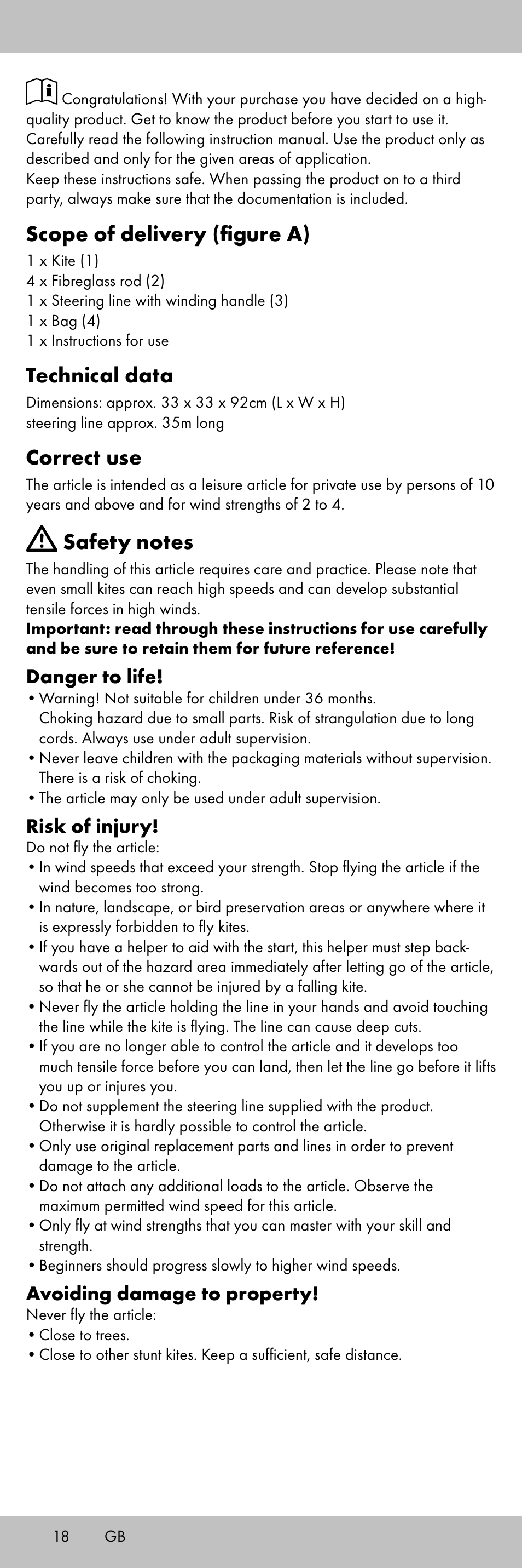 Scope of delivery (figure a), Technical data, Correct use | Playtive KITE StyleA User Manual | Page 18 / 24