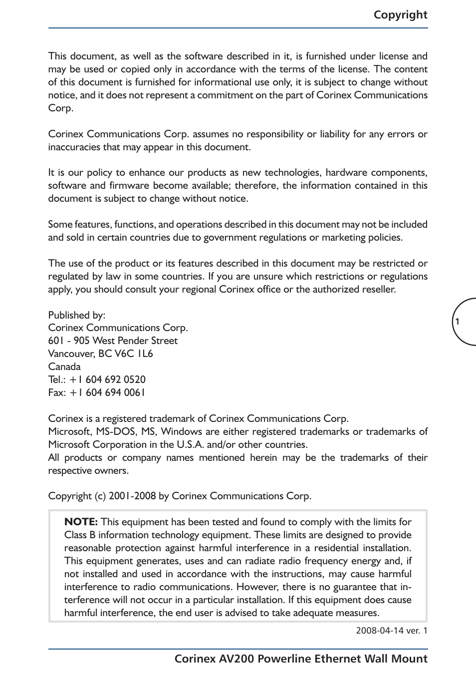 Corinex AV200 User Manual | Page 3 / 50