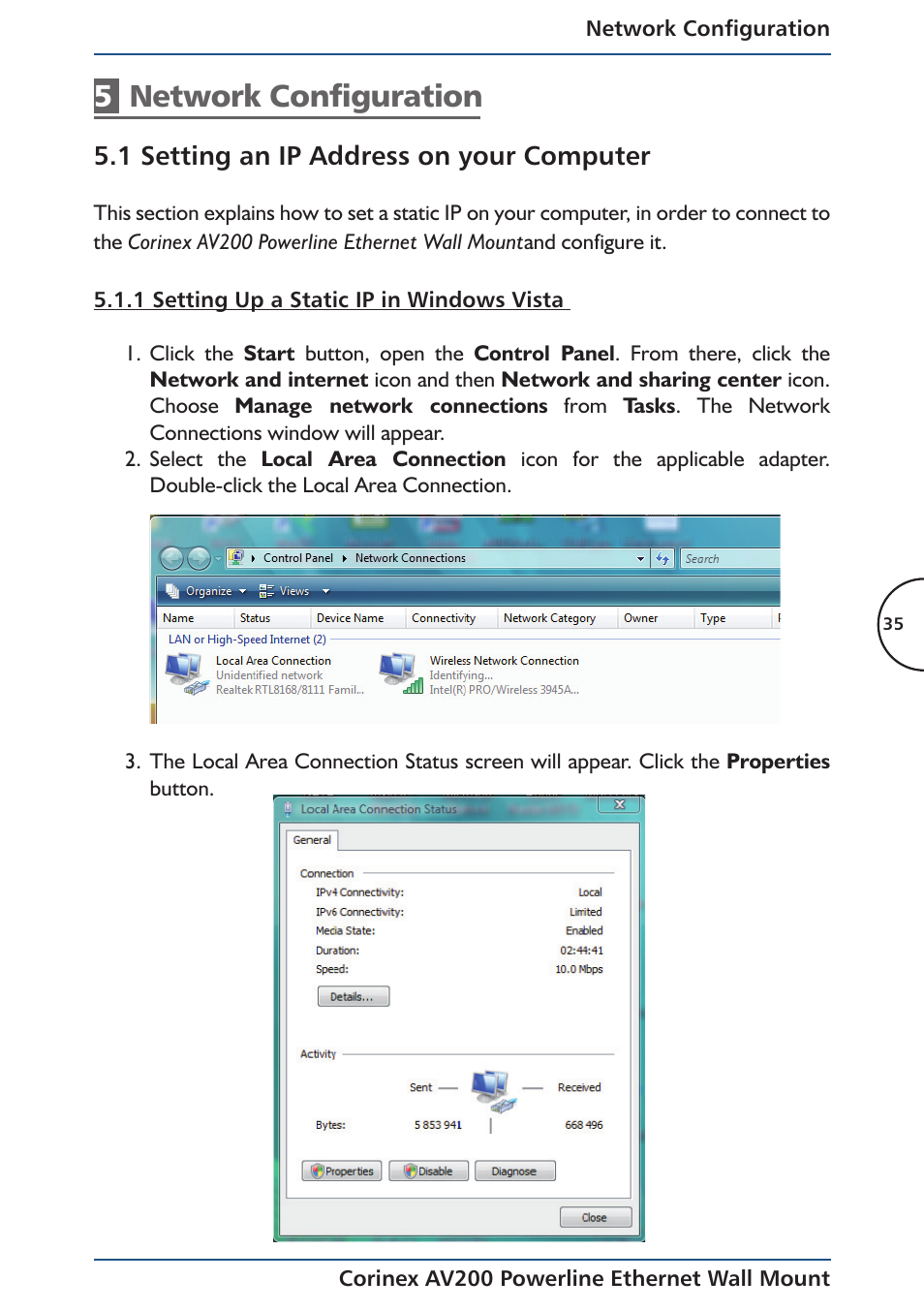 5network configuration, 1 setting an ip address on your computer | Corinex AV200 User Manual | Page 37 / 50