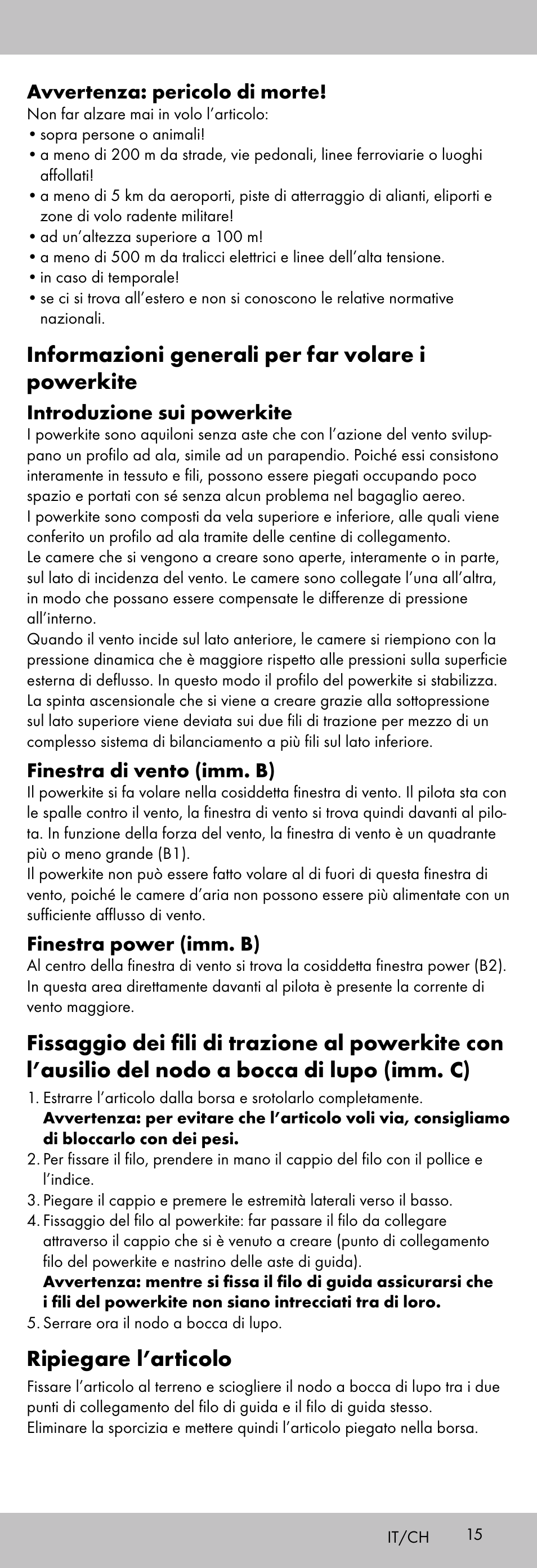 Informazioni generali per far volare i powerkite, Ripiegare l’articolo | Playtive KITE StyleD User Manual | Page 15 / 28