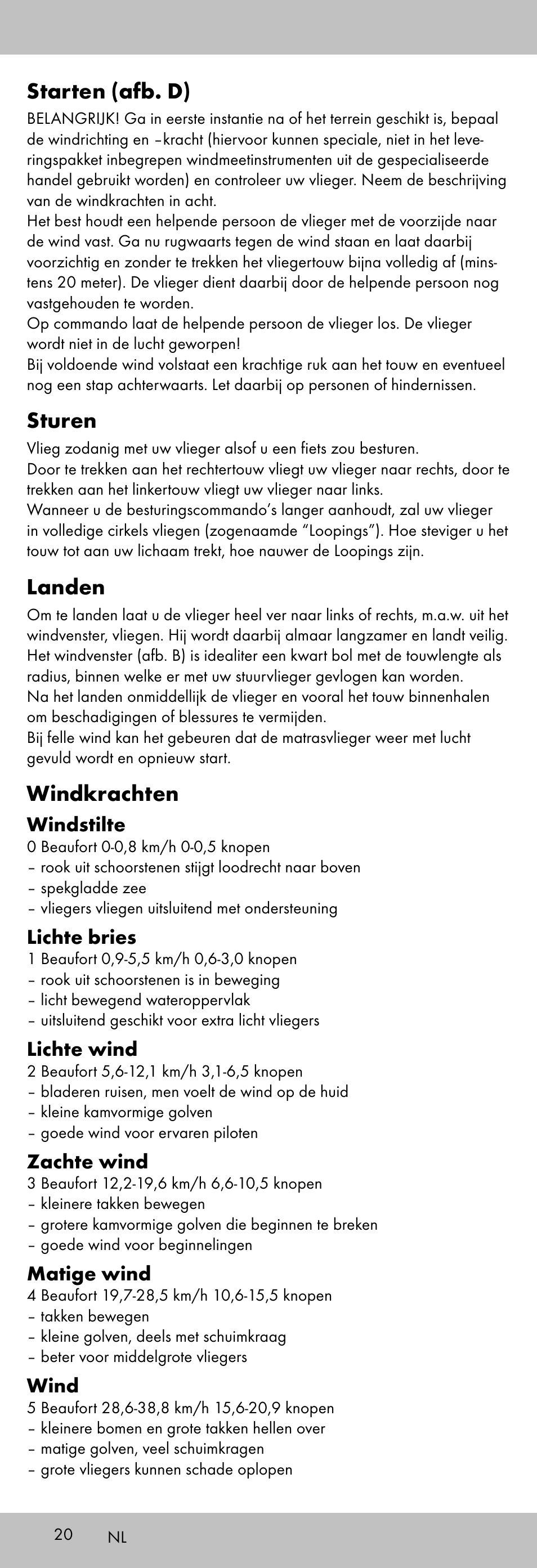 Starten (afb. d), Sturen, Landen | Windkrachten | Playtive KITE StyleD User Manual | Page 20 / 28