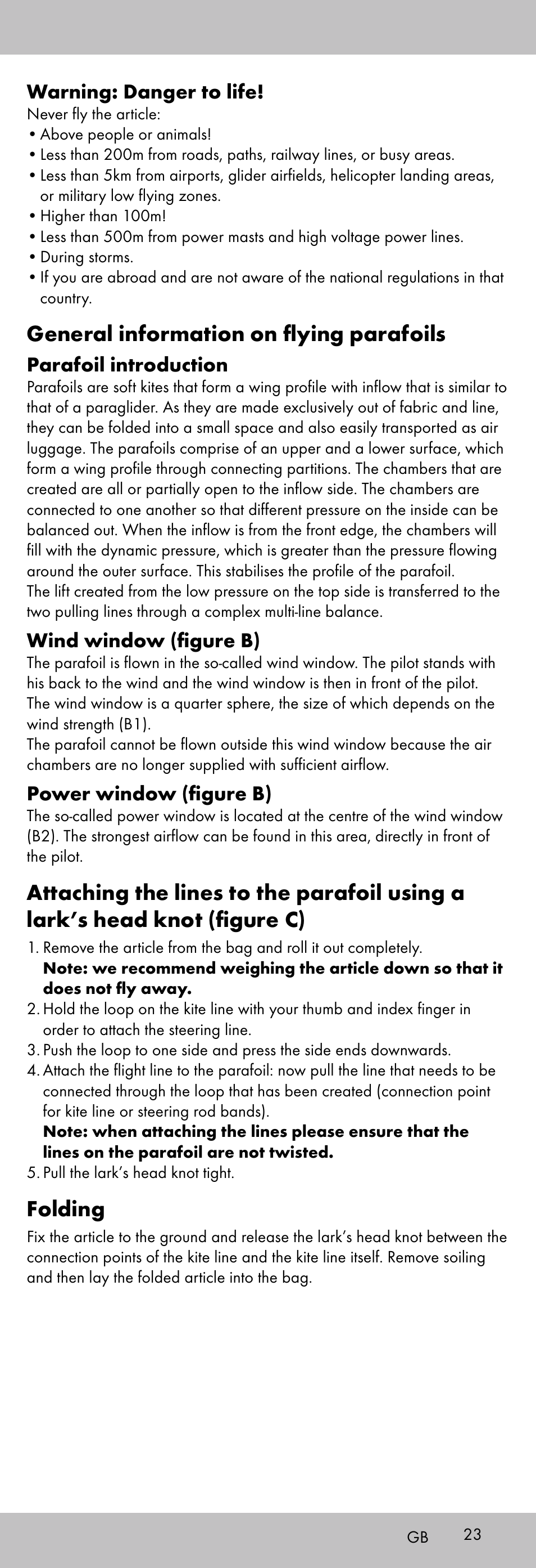 General information on flying parafoils, Folding | Playtive KITE StyleD User Manual | Page 23 / 28