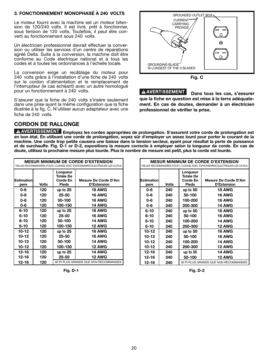 Cordon de rallonge | Delta A15097 User Manual | Page 20 / 40