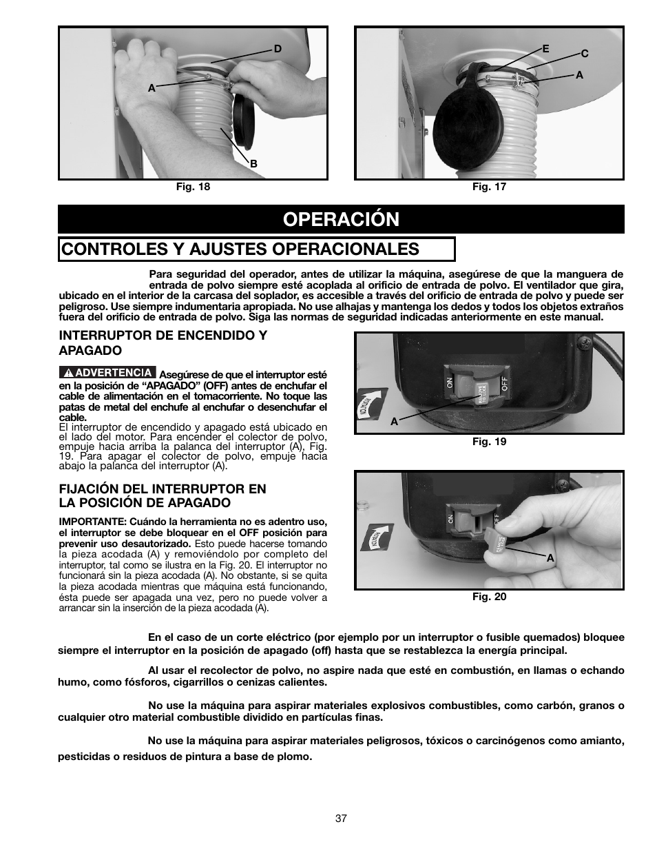 Operación, Controles y ajustes operacionales | Delta A15097 User Manual | Page 37 / 40