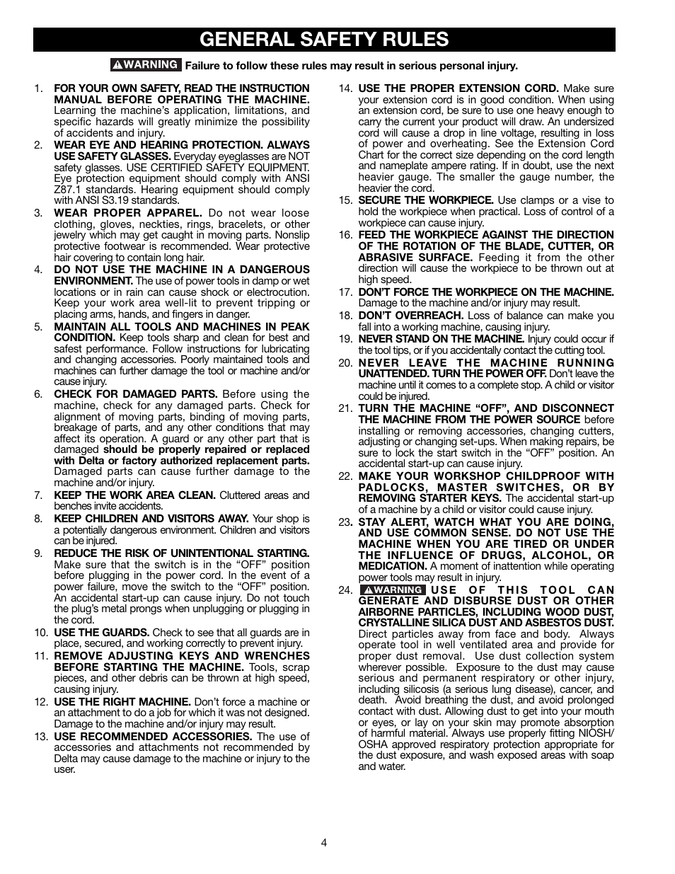 General safety rules | Delta A15097 User Manual | Page 4 / 40