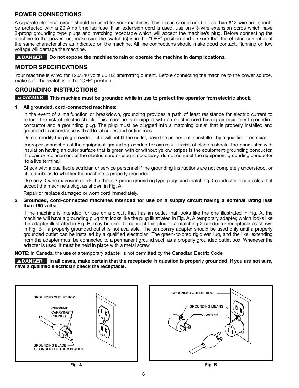 Power connections, Motor specifications, Grounding instructions | Delta A15097 User Manual | Page 6 / 40