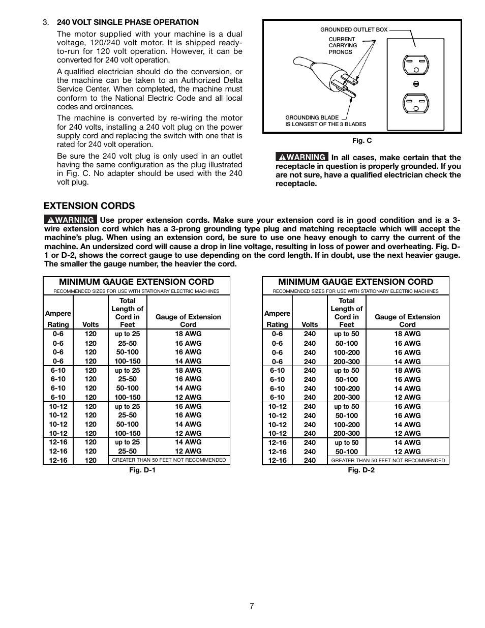 Extension cords | Delta A15097 User Manual | Page 7 / 40