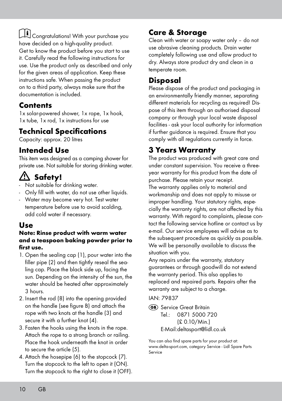 Rocktrail Solar-Powered Shower User Manual | Page 10 / 12