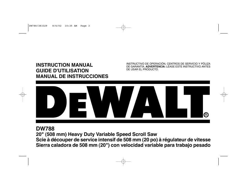 DeWalt DW788 User Manual | 10 pages