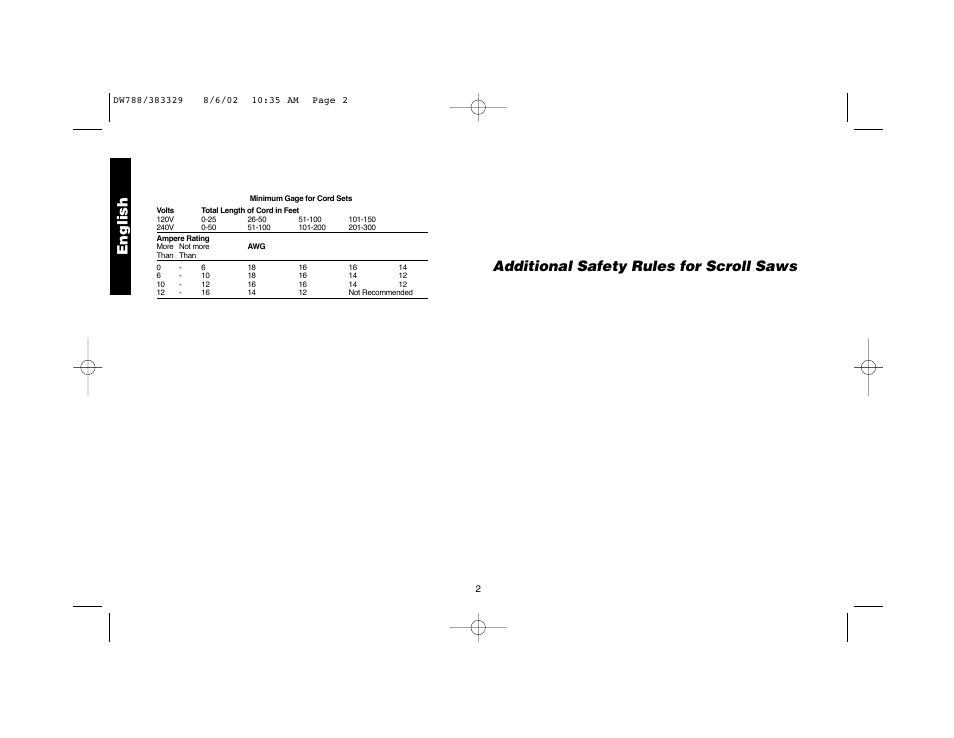 Additional safety rules for scroll saws, English | DeWalt DW788 User Manual | Page 4 / 10