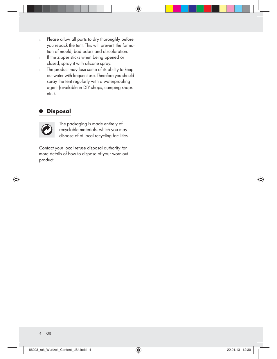 Disposal | Rocktrail Pop-Up Tent Z31431 User Manual | Page 4 / 19