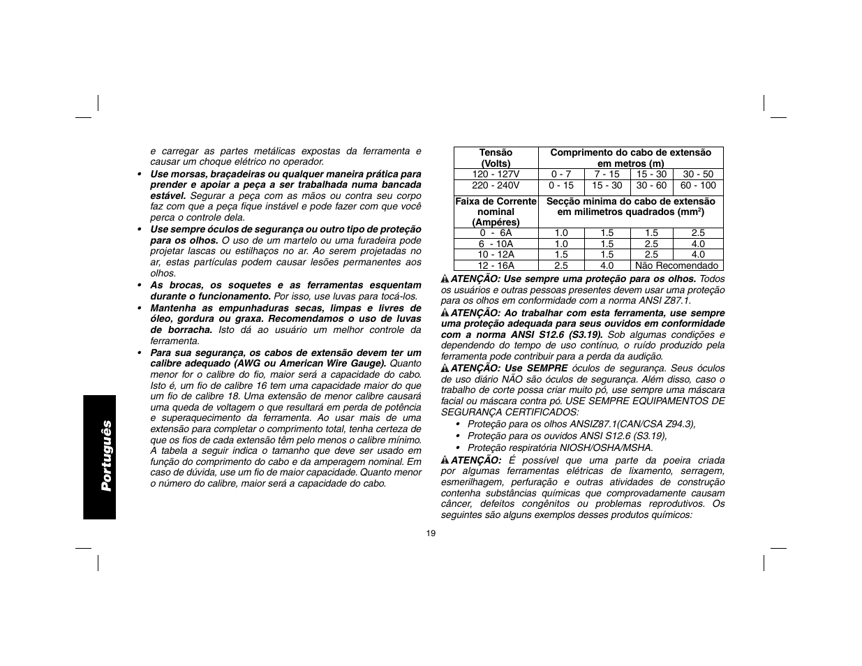 Por tuguês | DeWalt DWD010 User Manual | Page 20 / 28