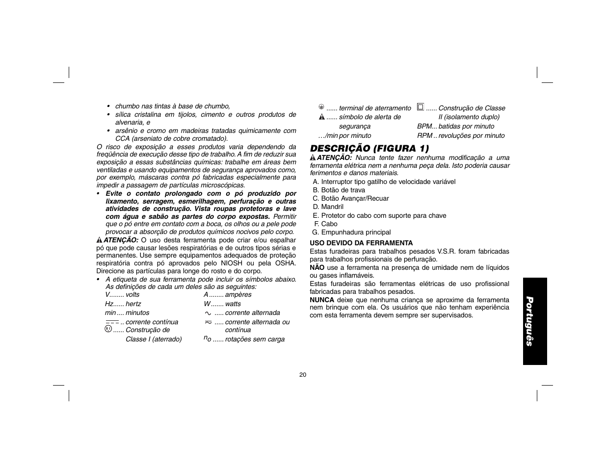 Por tuguês, Descrição (figura 1) | DeWalt DWD010 User Manual | Page 21 / 28