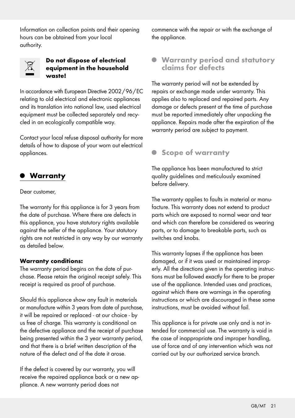 Warranty, Warranty period and statutory claims for defects, Scope of warranty | Rocktrail 12V Electric Cool Box User Manual | Page 21 / 29