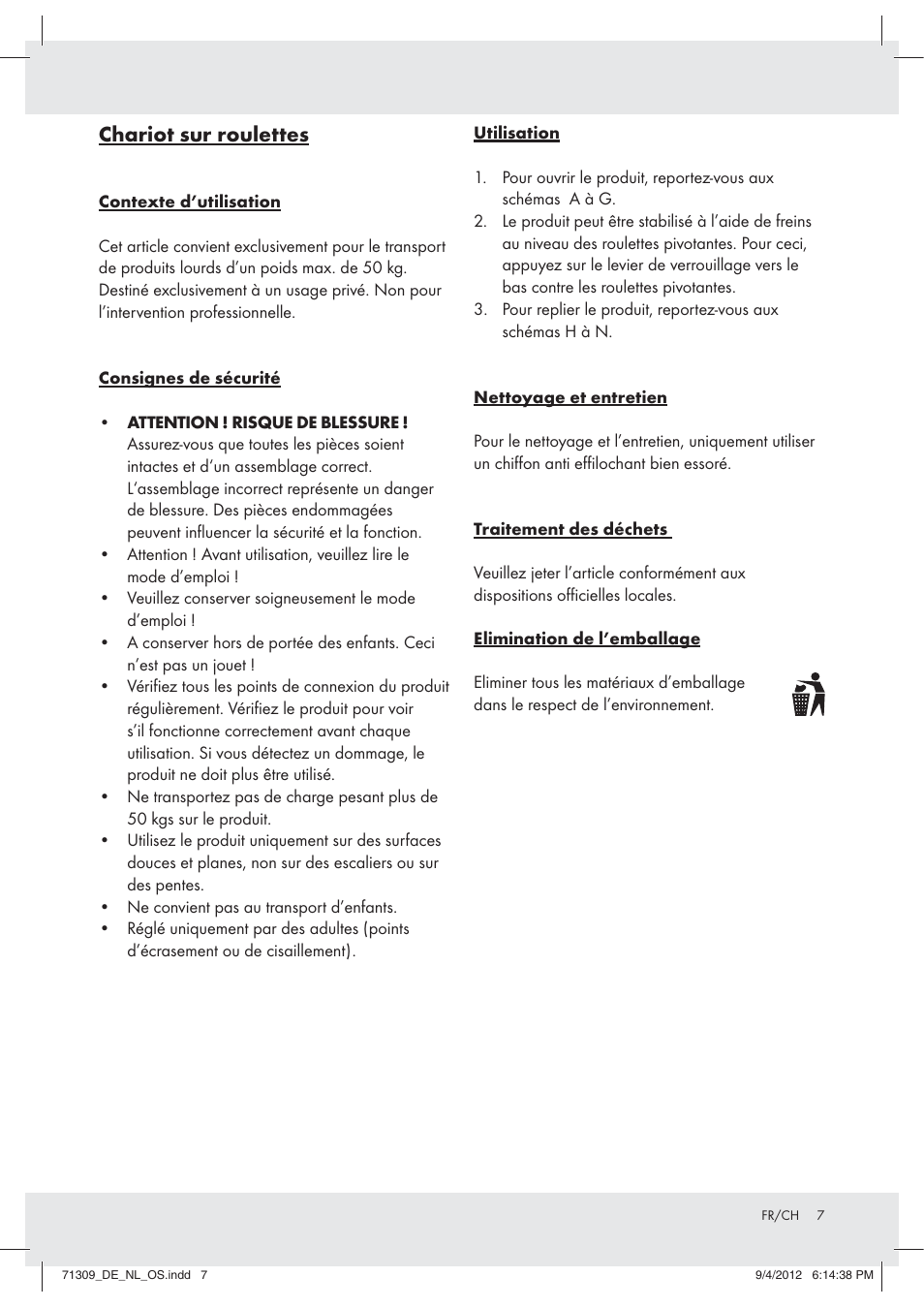 Chariot sur roulettes | Rocktrail Utility Wagon Z31220 User Manual | Page 7 / 10