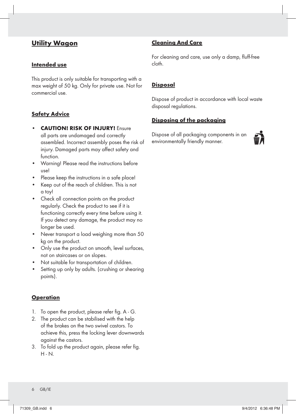 Utility wagon | Rocktrail Utility Wagon Z31220 User Manual | Page 6 / 7