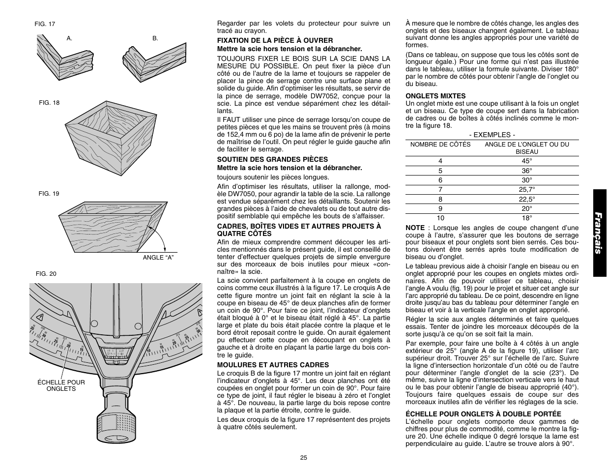 Français | DeWalt 12" COMPOUND MITER SAW DW705 User Manual | Page 27 / 52