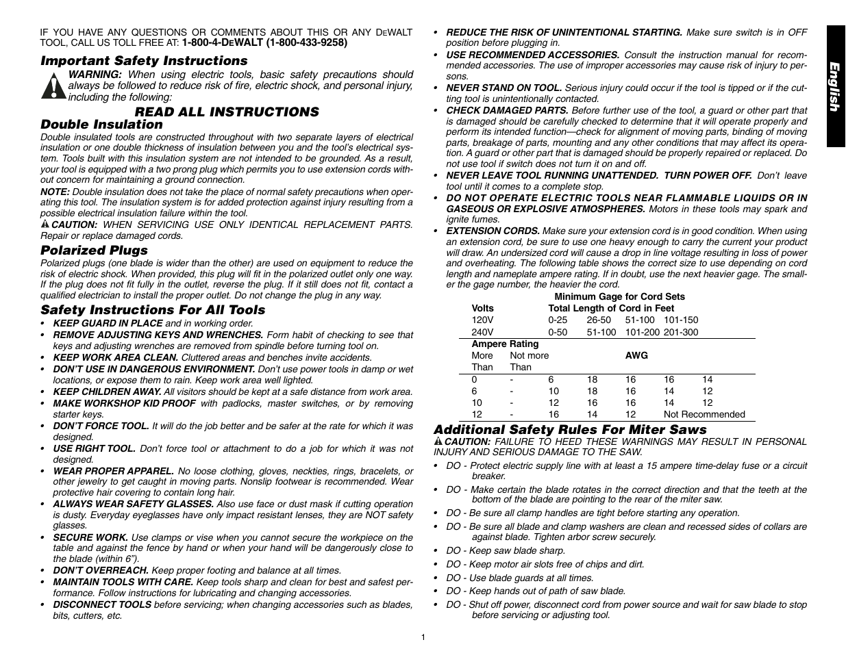 DeWalt 12" COMPOUND MITER SAW DW705 User Manual | Page 3 / 52