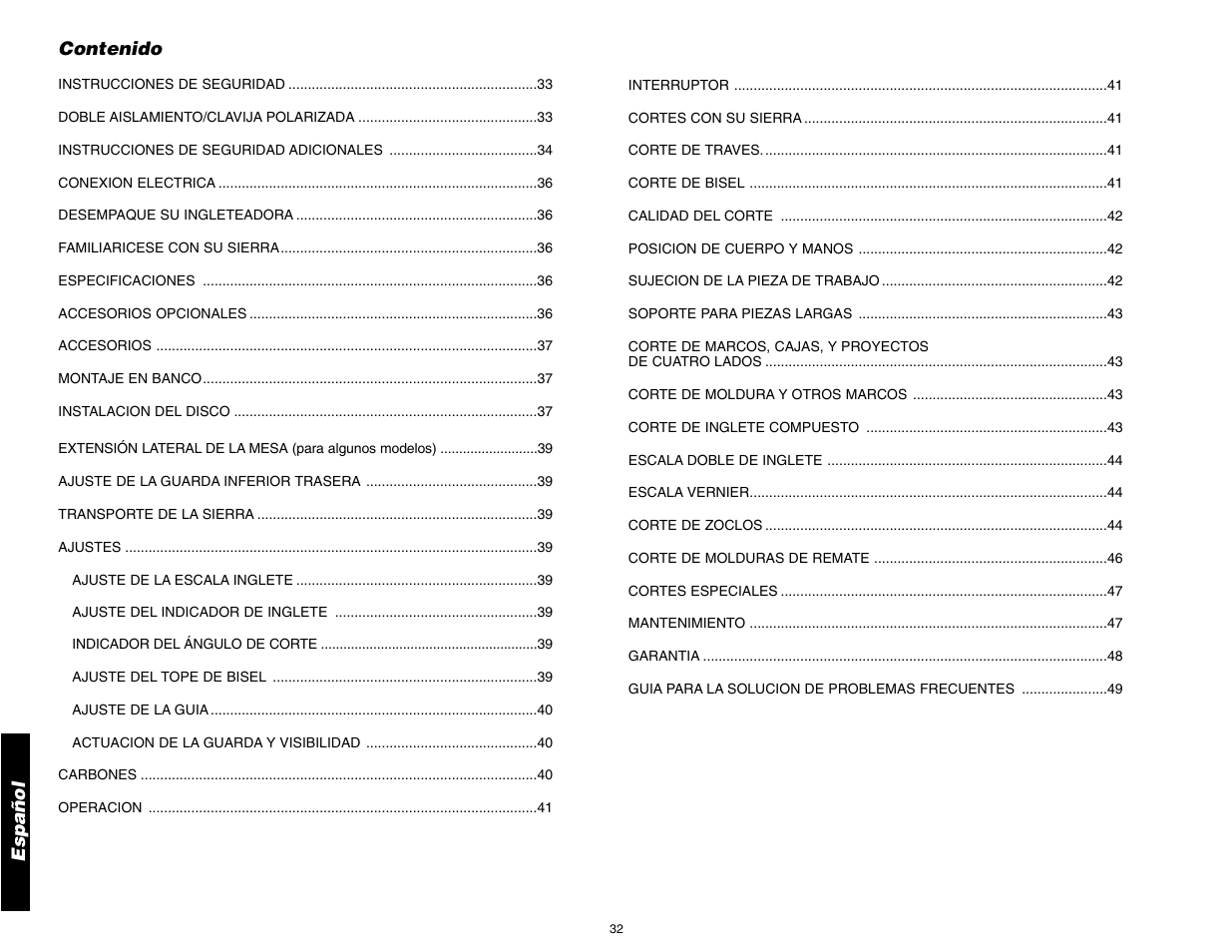 DeWalt 12" COMPOUND MITER SAW DW705 User Manual | Page 34 / 52