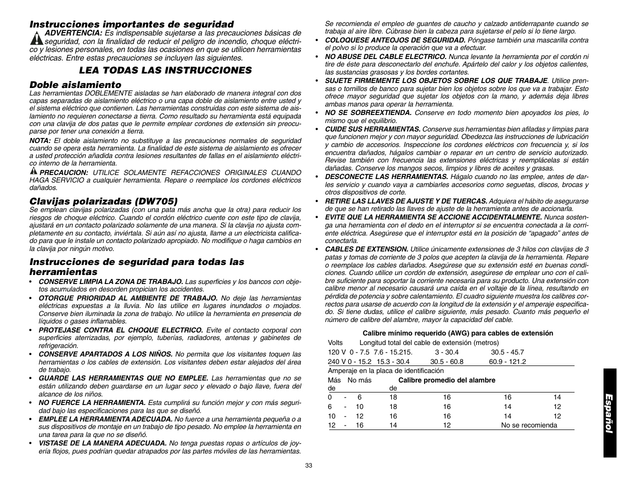 DeWalt 12" COMPOUND MITER SAW DW705 User Manual | Page 35 / 52