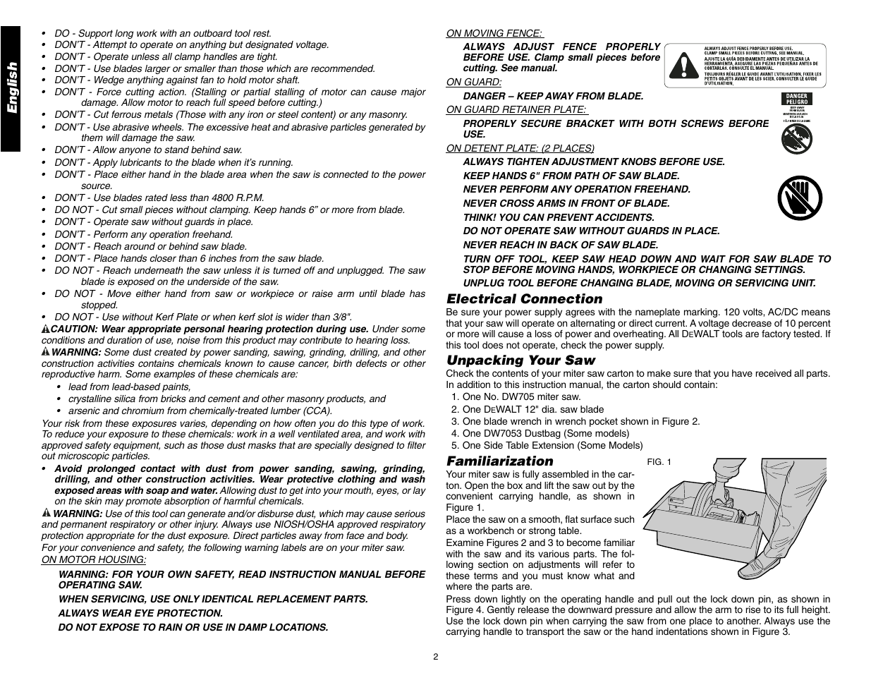 DeWalt 12" COMPOUND MITER SAW DW705 User Manual | Page 4 / 52