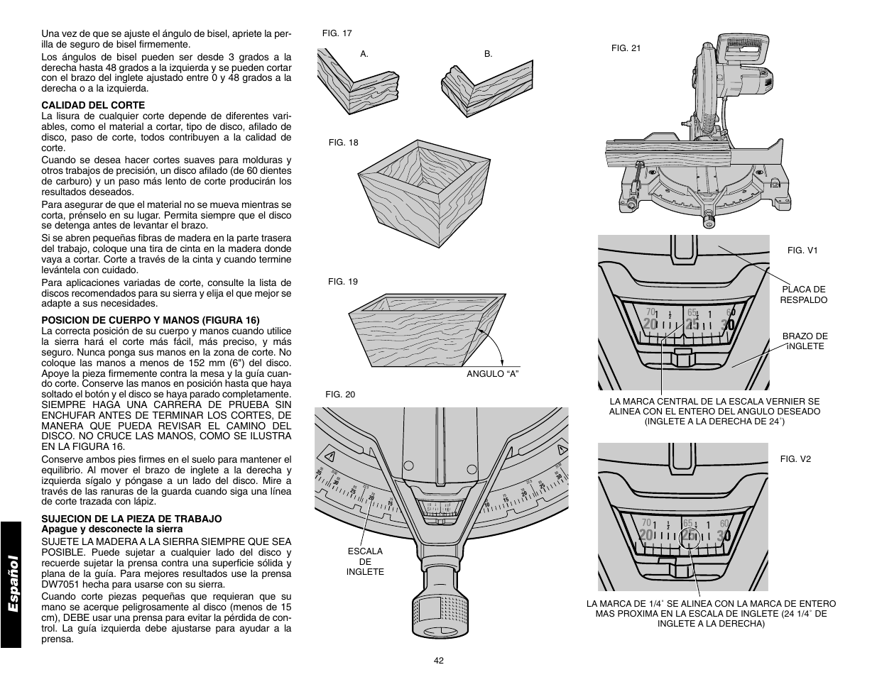 Español | DeWalt 12" COMPOUND MITER SAW DW705 User Manual | Page 44 / 52
