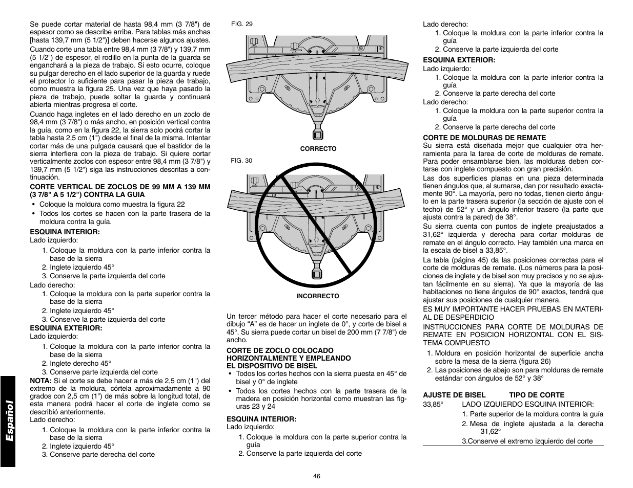 Español | DeWalt 12" COMPOUND MITER SAW DW705 User Manual | Page 48 / 52