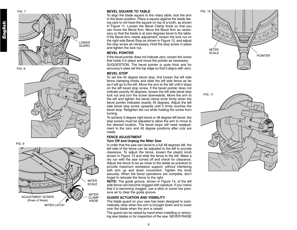 English | DeWalt 12" COMPOUND MITER SAW DW705 User Manual | Page 8 / 52