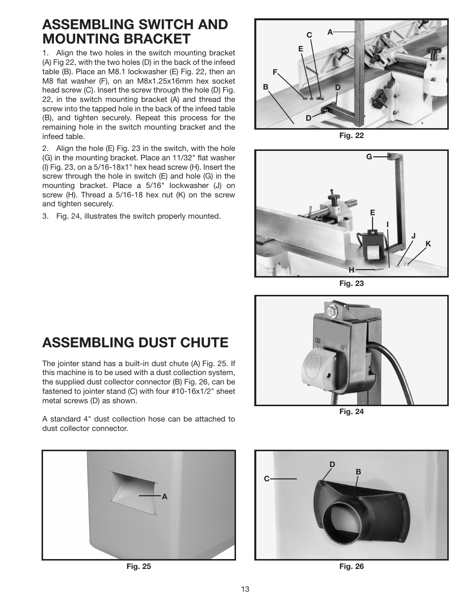 Assembling switch and mounting bracket, Assembling dust chute | Delta 37-380 User Manual | Page 13 / 28