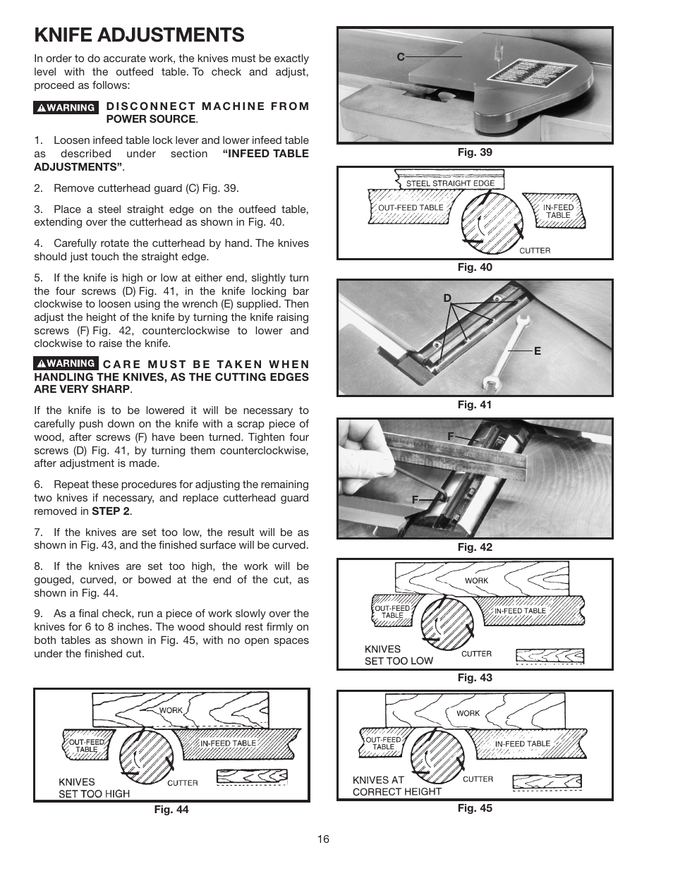 Knife adjustments | Delta 37-380 User Manual | Page 16 / 28