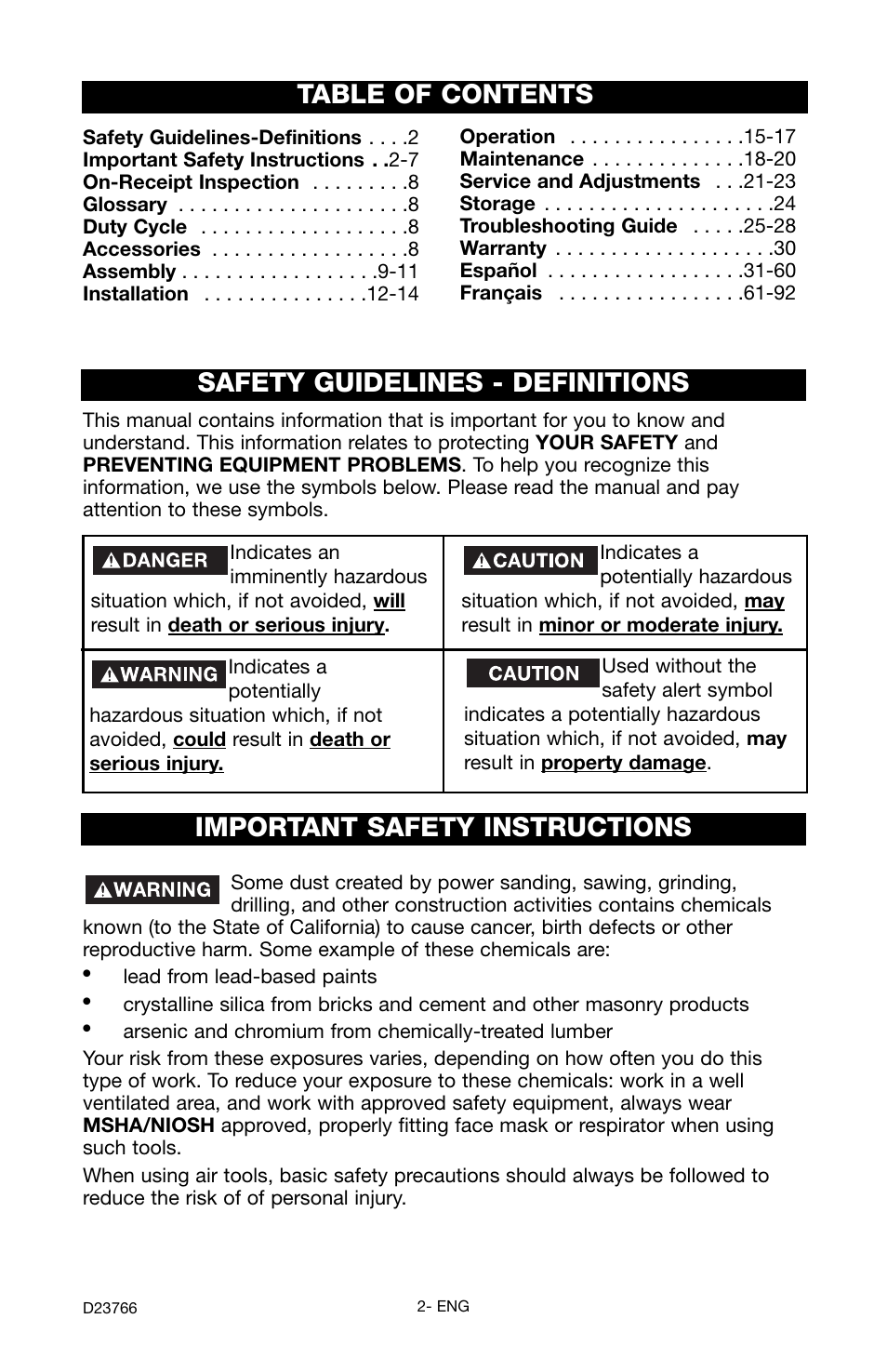 DeWalt DeVILBISS User Manual | Page 2 / 92
