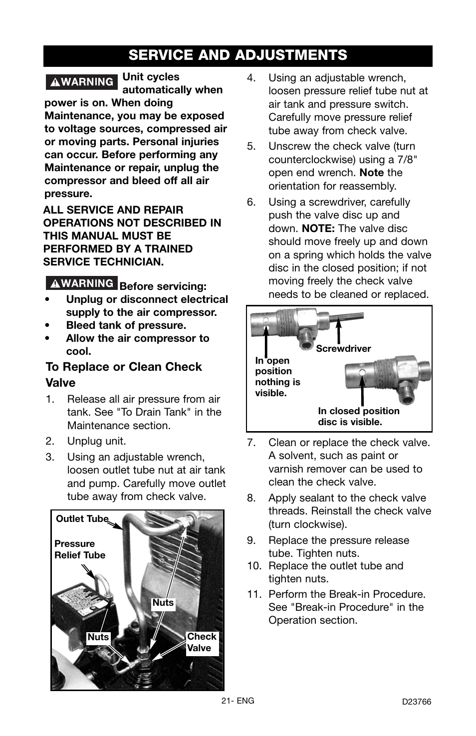 Service and adjustments | DeWalt DeVILBISS User Manual | Page 21 / 92