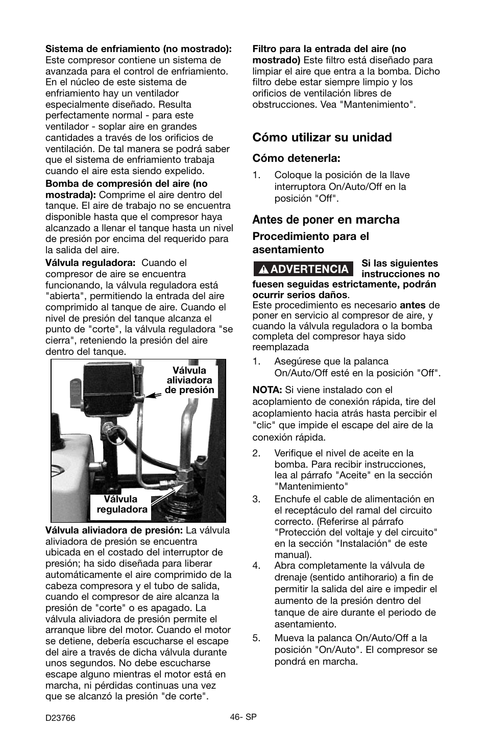 Cómo utilizar su unidad, Antes de poner en marcha | DeWalt DeVILBISS User Manual | Page 46 / 92