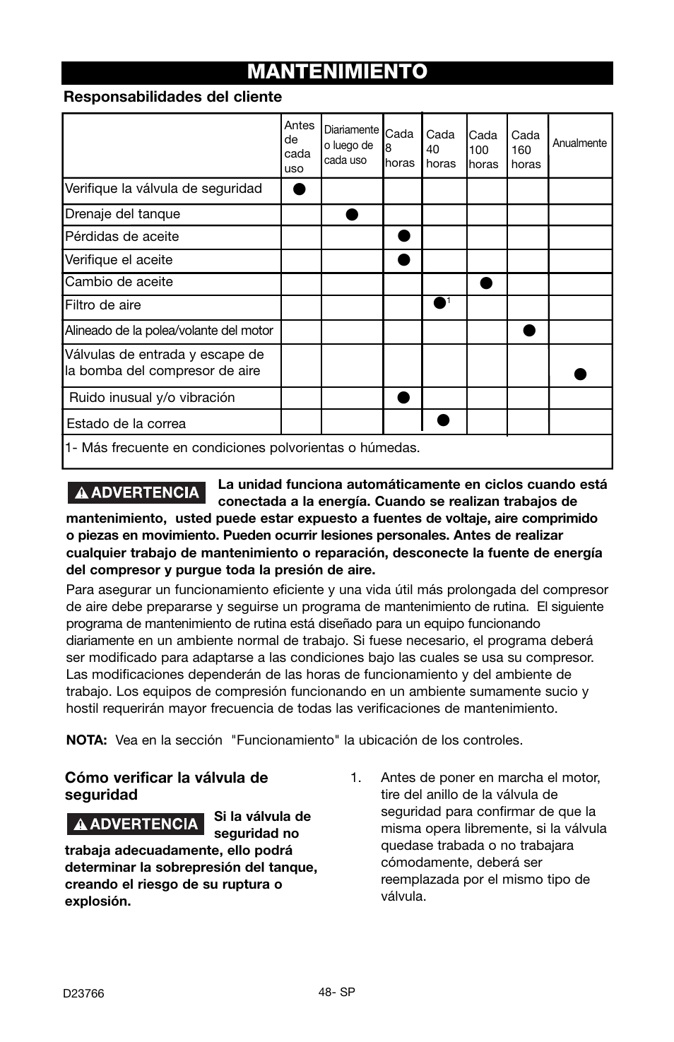 Mantenimiento | DeWalt DeVILBISS User Manual | Page 48 / 92