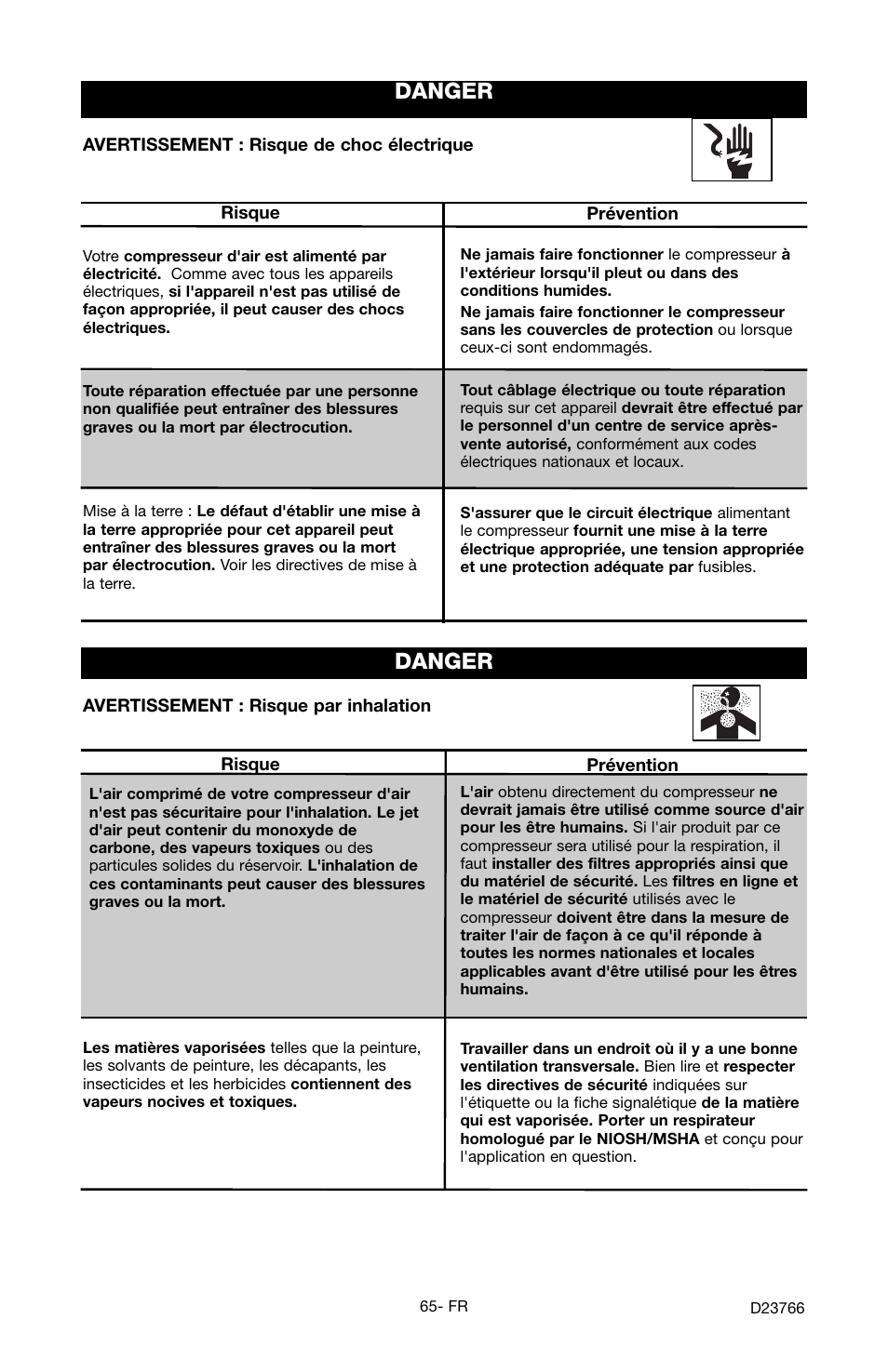 Danger | DeWalt DeVILBISS User Manual | Page 65 / 92