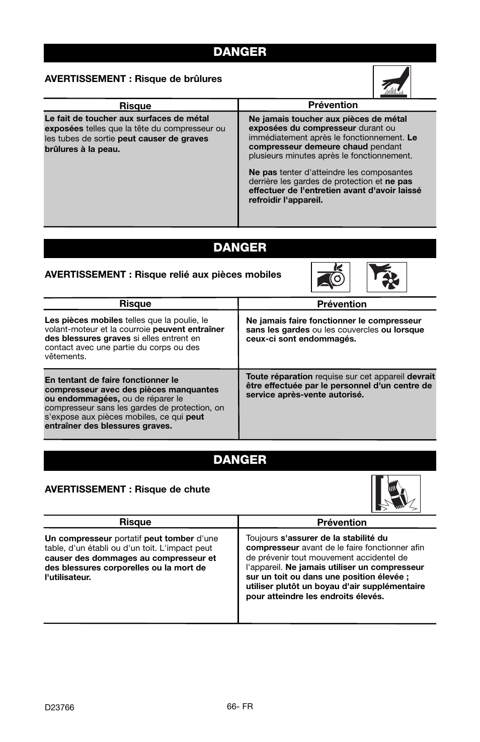 Danger | DeWalt DeVILBISS User Manual | Page 66 / 92