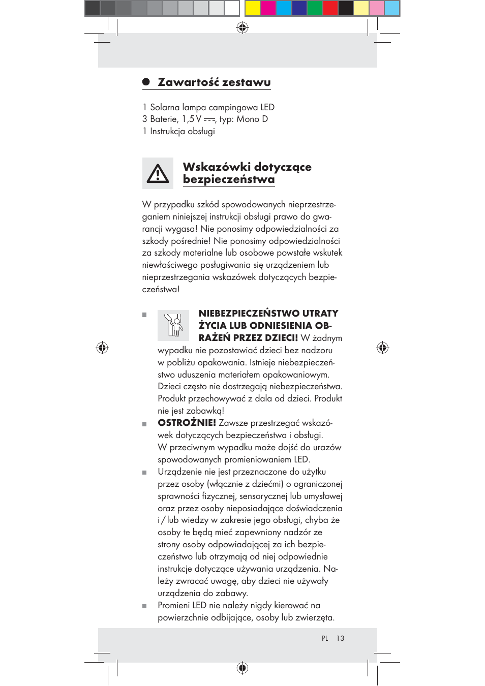 Zawartość zestawu, Wskazówki dotyczące bezpieczeństwa | Rocktrail Z30712 User Manual | Page 13 / 53