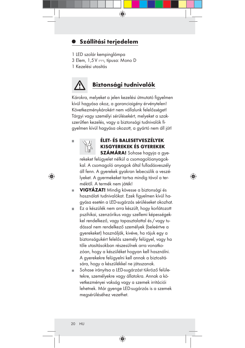 Szállítási terjedelem, Biztonsági tudnivalók | Rocktrail Z30712 User Manual | Page 20 / 53