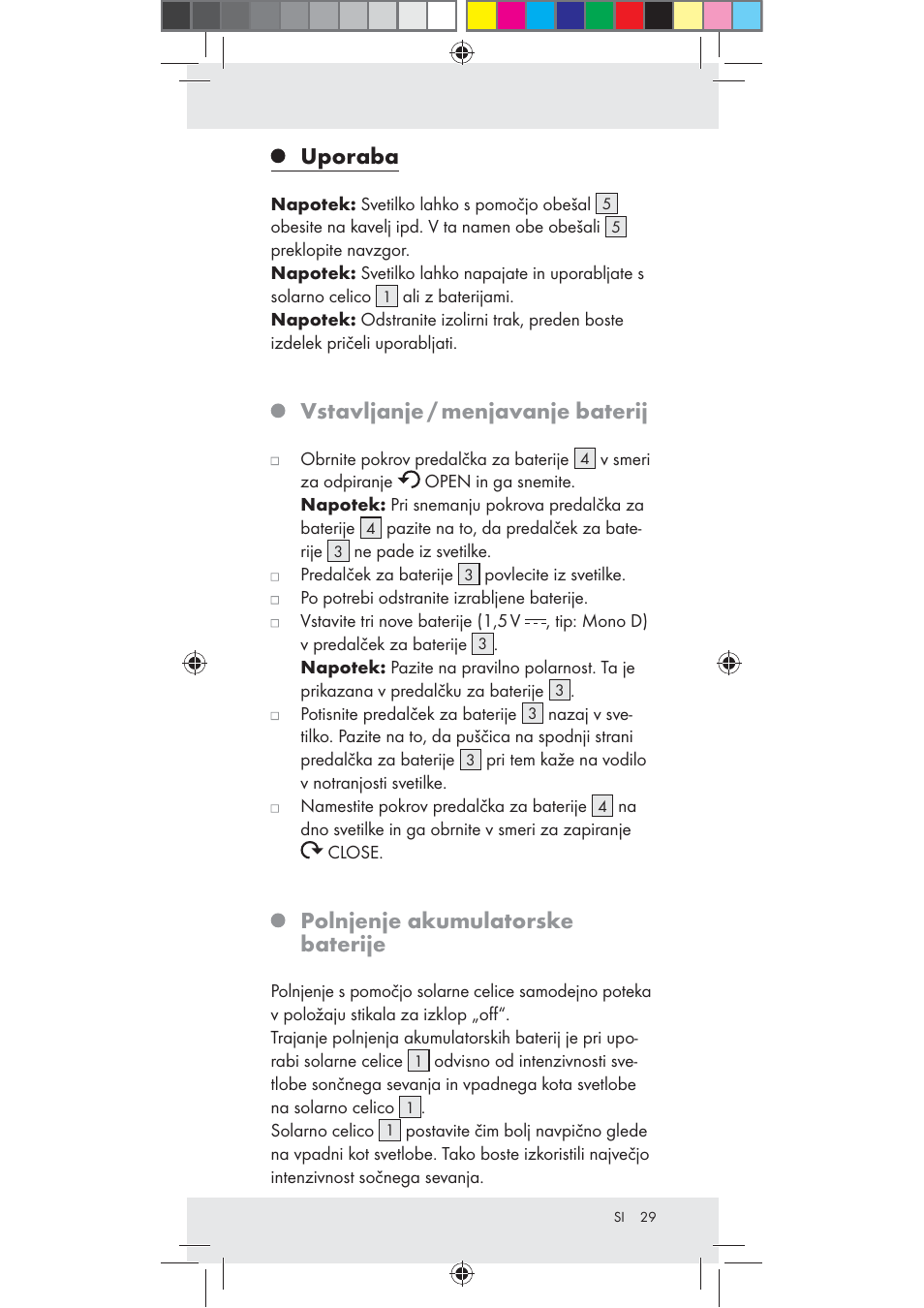 Uporaba, Vstavljanje / menjavanje baterij, Polnjenje akumulatorske baterije | Rocktrail Z30712 User Manual | Page 29 / 53