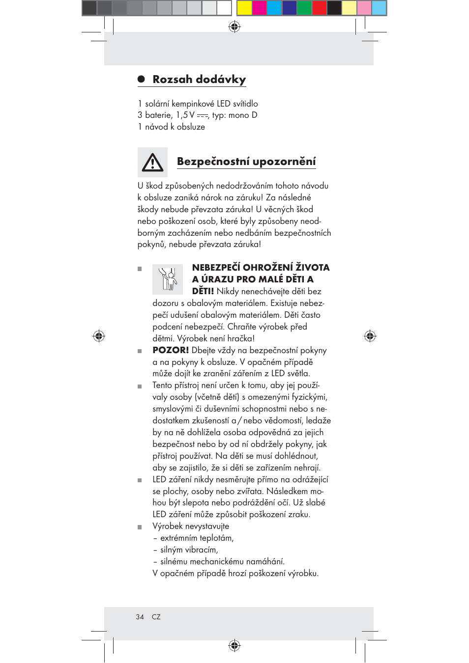 Rozsah dodávky, Bezpečnostní upozornění | Rocktrail Z30712 User Manual | Page 34 / 53