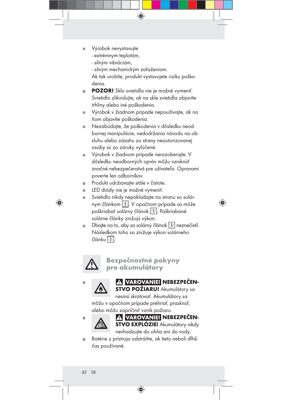 Bezpečnostné pokyny pre akumulátory | Rocktrail Z30712 User Manual | Page 42 / 53