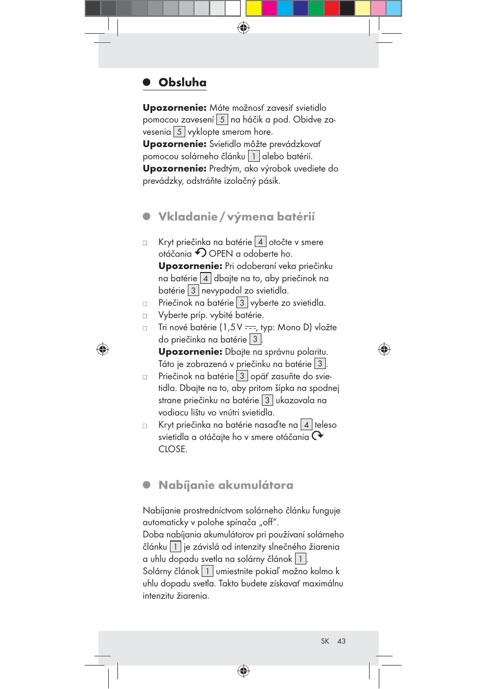 Obsluha, Vkladanie / výmena batérií, Nabíjanie akumulátora | Rocktrail Z30712 User Manual | Page 43 / 53