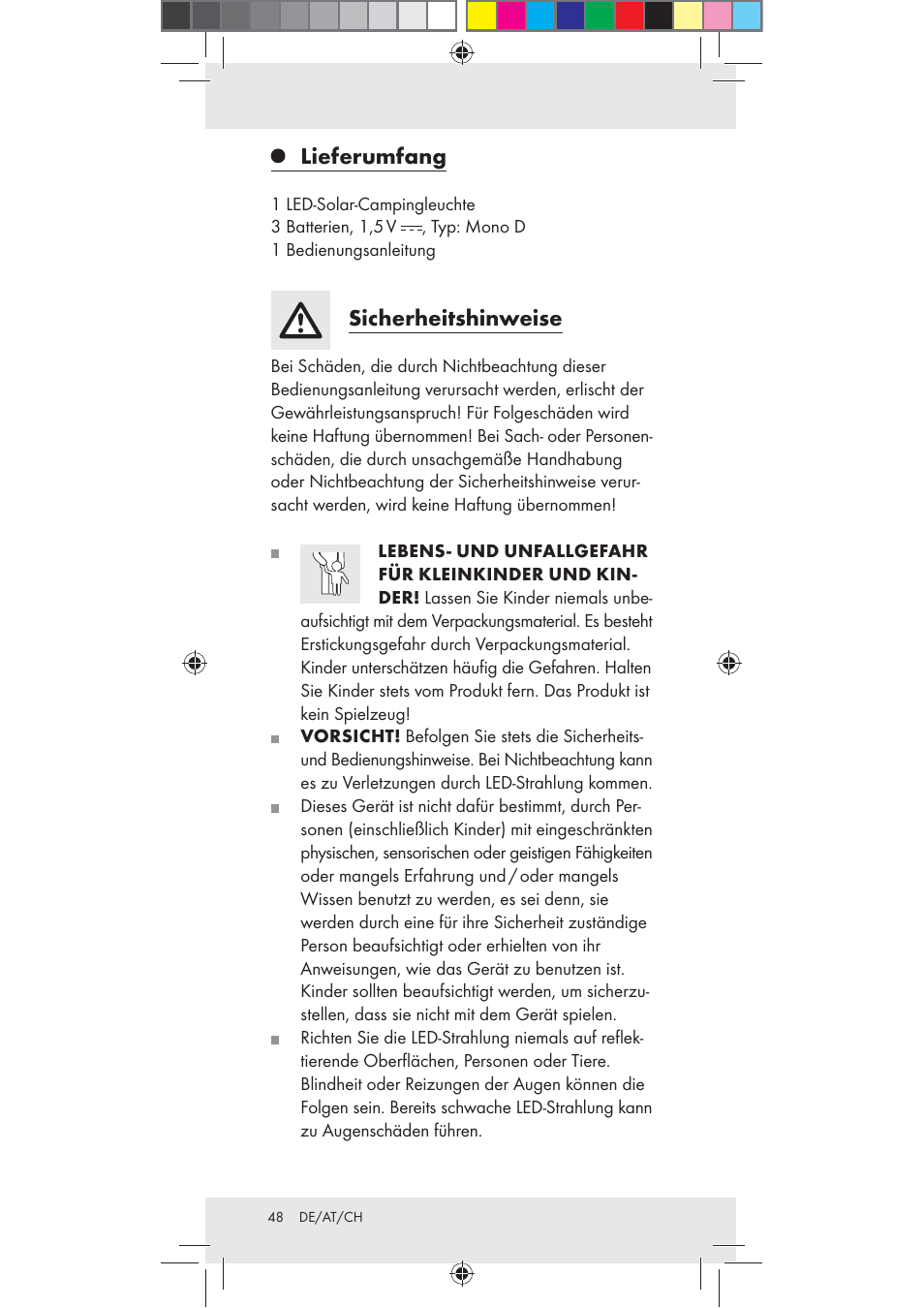 Lieferumfang, Sicherheitshinweise | Rocktrail Z30712 User Manual | Page 48 / 53