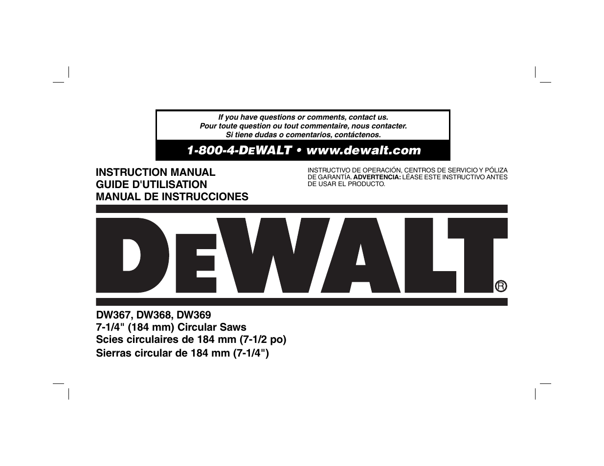 DeWalt DW369 User Manual | 56 pages