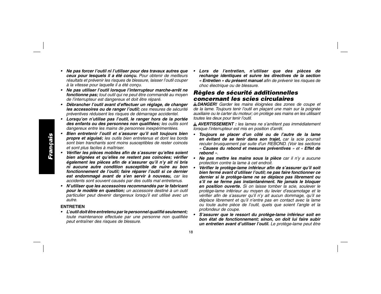 Français | DeWalt DW369 User Manual | Page 20 / 56