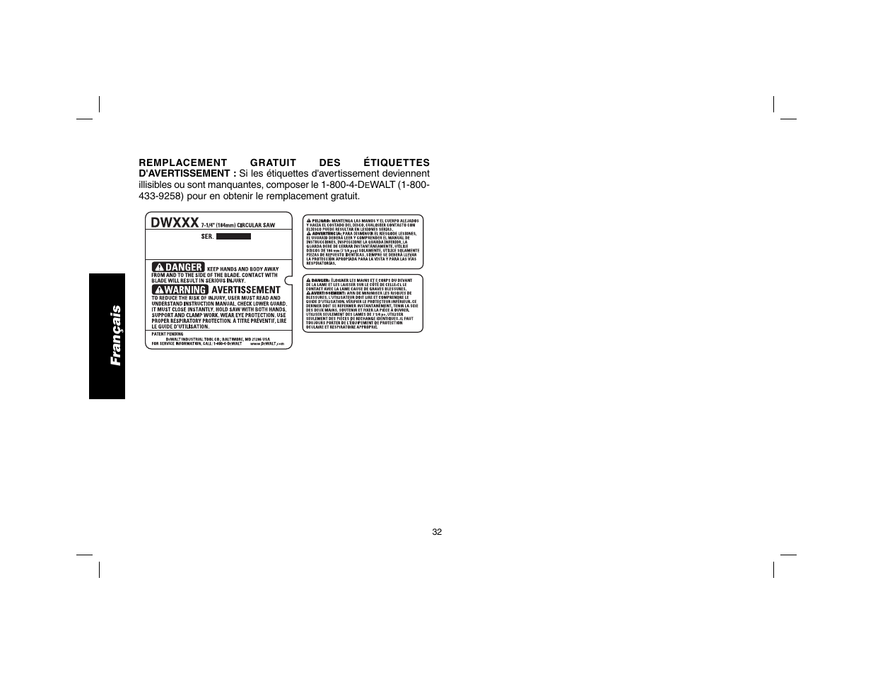 Français | DeWalt DW369 User Manual | Page 34 / 56