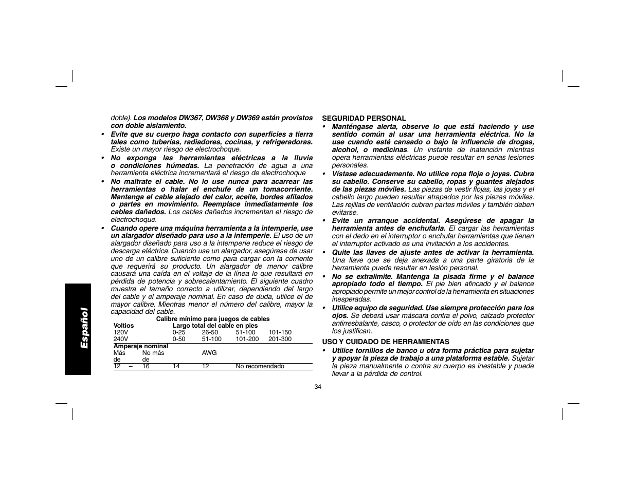 Español | DeWalt DW369 User Manual | Page 36 / 56