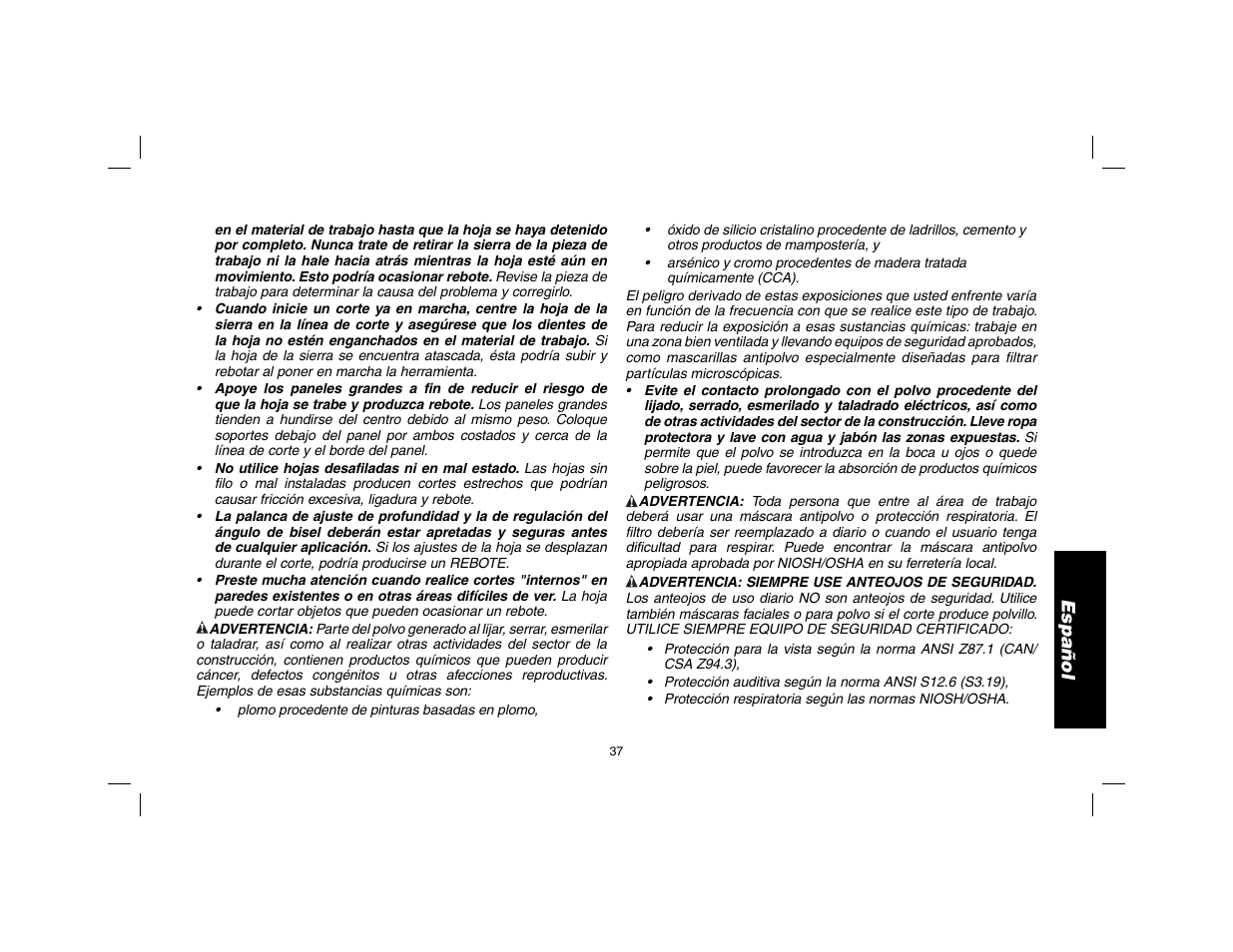 Español | DeWalt DW369 User Manual | Page 39 / 56
