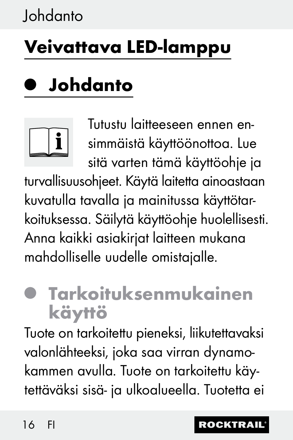 Veivattava led-lamppu, Johdanto, Tarkoituksenmukainen käyttö | Rocktrail Z30693 User Manual | Page 16 / 47